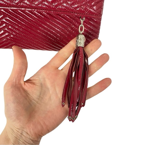 Cole Haan Laury Quilted Patent Leather Purse Handbag Ruby Red Shoulder Bag New - Picture 5 of 16